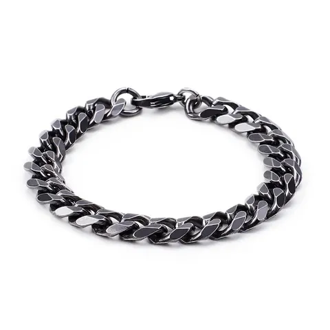 Men Curb Chain Bracelet Stainless Steel Cuban Link Heavy Industrial Punk Style Retro Jewelry With Lobster Clasp Gunmetal