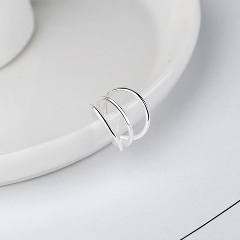 925 Sterling Silver Ear Cuff Minimalist Three Layer Parallel Lines Non Piercing Geometric Jewelry For Women
