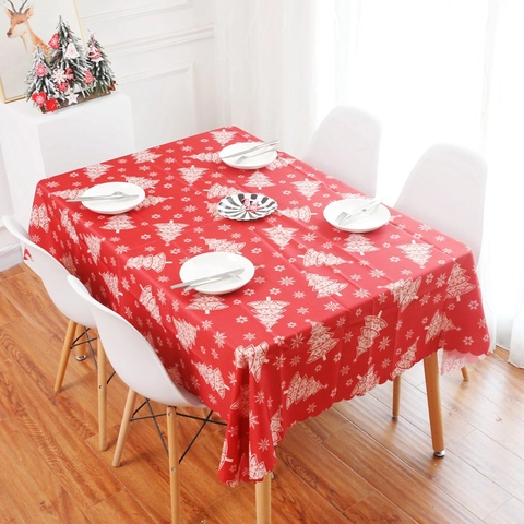 Kerst Tafelkleed Polyester Rechthoekig Bedrukt Kerstman Boom Sneeuwvlokken Vakantie Eetkamer Tafel Decoratie Feestelijk