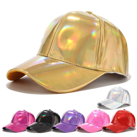 Cappello Da Baseball Laser Pelle PU Olegrafico Lucido Metallico Regolabile Cappello Da Sole Esterno Unisex