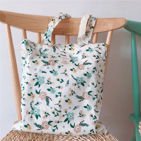 Sac Fourre-Tout En Toile Florale Femmes Grande Capacité Sac À Épaule En Coton Frais Artistique Été Sac De Shopping Écologique