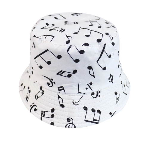 Music Notes Print Bucket Hat Reversible Cotton Sun Protection Foldable Fisherman Cap Fashion Outdoor