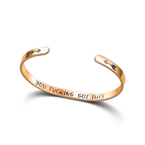 Stainless Steel Inspirational Cuff Bracelet Engraved Motivational Quote Arrow Open Bangle Women Men Jewelry Gift