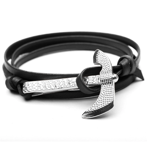 Bracciale in Pelle Multistrato Viking con Fibbia ad Ancora e Ascia in Lega Fatto a Mano Nautico Retro Gioielli Unisex