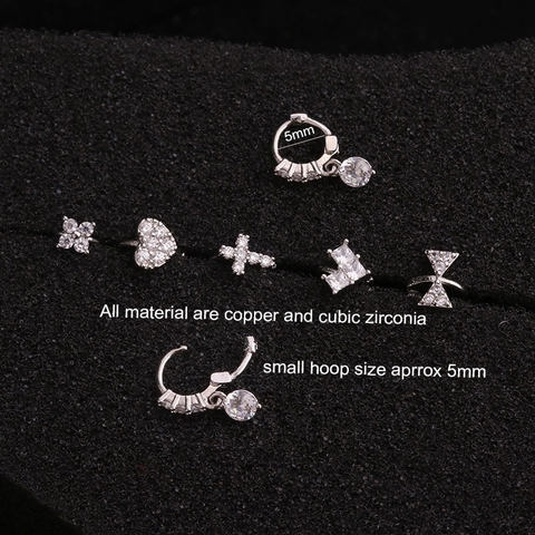 Pendientes Huggie Piercing Cobre Circonita Cúbica Micro Pavé Mariposa Corazón Cruz Joyas Mujeres