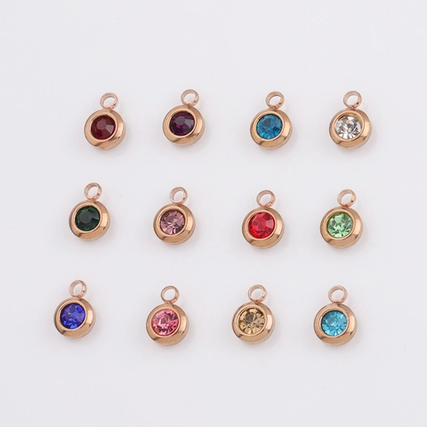 Runde Geburtsstein Charms 304 Edelstahl Roségold Vergoldet Strass Anhänger Für DIY Schmuckherstellung Handwerk