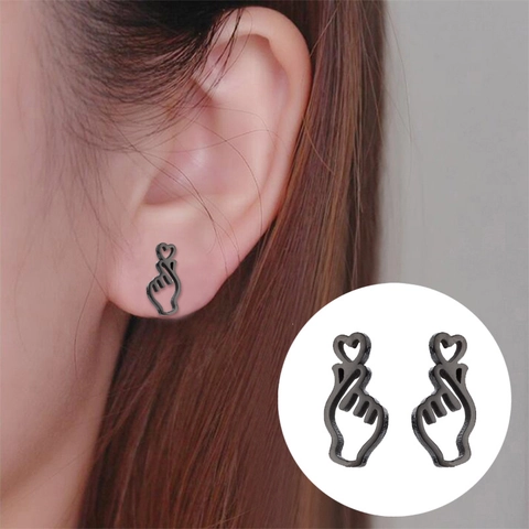 Orecchini A Lobo In Acciaio Inossidabile Cuore Di Dito Svuotato Forma Di Cuore Gioielli Di Moda Per Donne Ragazze