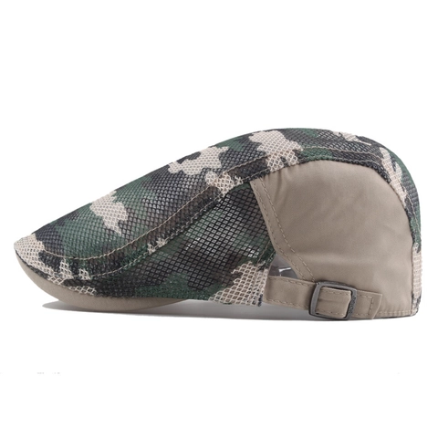 Camouflage Mesh Baret Ademend Ultradun Katoen Zonnescherm Verstelbare Retro Platte Pet Voor Heren Dames
