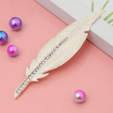 Elegantes Federform Legierung Emaille Accessoire Mit Klaren Strasssteinen Für DIY Schmuckherstellung Brosche Haardekor