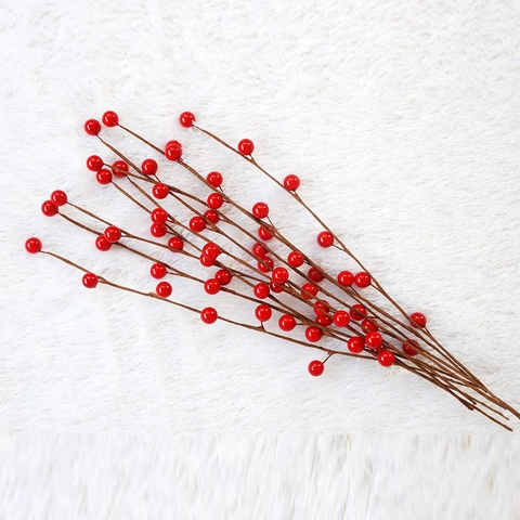 Artificial Red Berry Branches Winter Holly Berry Stems Plastic Foam For Christmas Tree Decorations Home Floral DIY Crafts