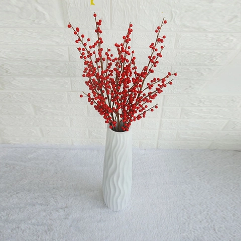Artificial Red Berry Branches Holly Fruit For Christmas New Year Home Decor Vase Filler Bendable Stem Floral Arrangement