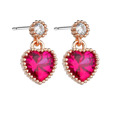 Elegante Hartvormige Synthetische Robijn Oorbellen Voor Dames 925 Sterling Zilver Stift Zirconia Ingelegd Verguld Sieraden Cadeau