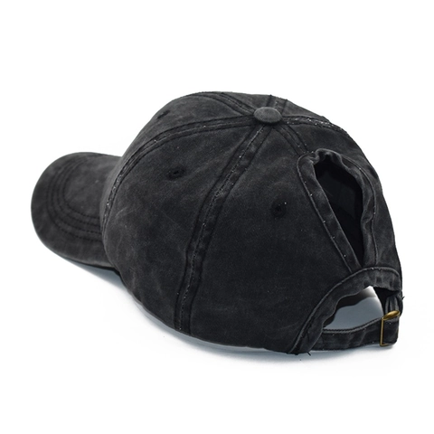 Casquette De Baseball Queue De Cheval En Coton Délavé Style Vintage Ouverture Chignon Boucle Métallique Réglable Chapeau Soleil Femme