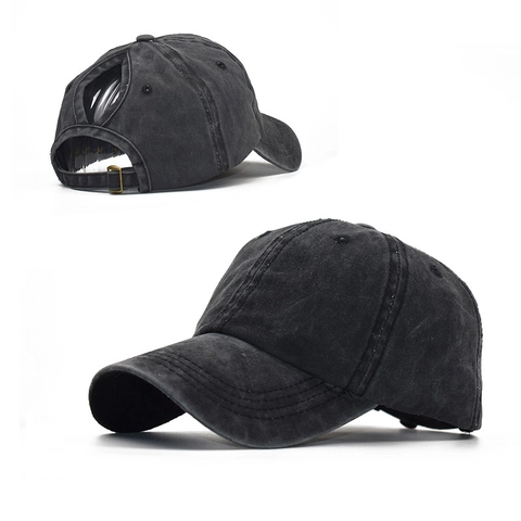 Washed Cotton Ponytail Baseball Cap Vintage Adjustable Sun Hat For Women Outdoor Sports Casual High Bun Trucker Hat