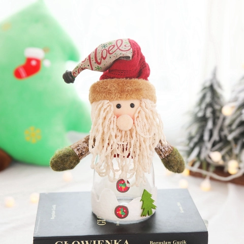 Christmas Candy Jar Plush Lid Transparent Storage Bottle Santa Snowman Reindeer Holiday Party Desktop Decor Ornament