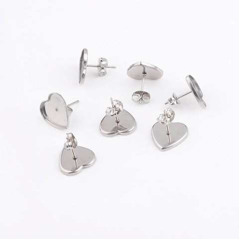 Bases De Pendientes De Botón En Forma De Corazón De Acero Inoxidable Con Poste Y Cierre De Mariposa Para Creación De Joyas DIY