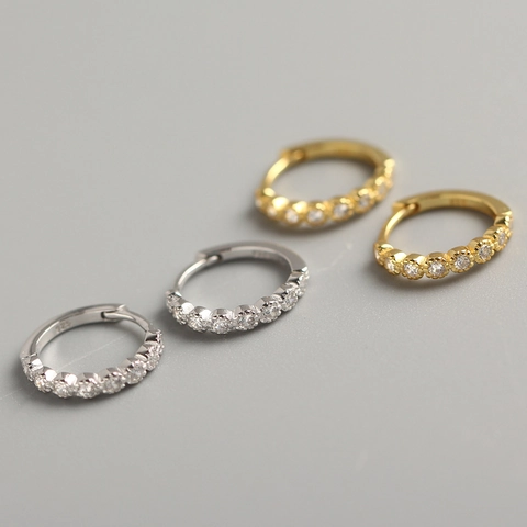 S925 Sterling Silver Rhinestone Hoop Earrings For Women Minimalist Geometric Gold Silver Plated Huggie Earrings Jewelry Gift