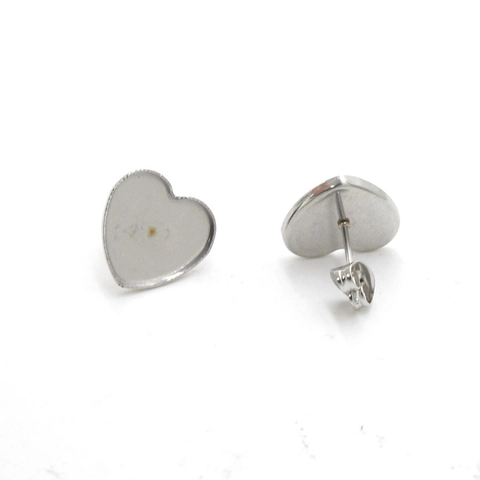 Bases De Pendientes De Botón En Forma De Corazón De Acero Inoxidable Con Poste Y Cierre De Mariposa Para Creación De Joyas DIY