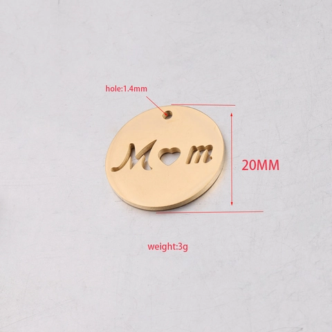 Stainless Steel Round Hollow Mom Pendant Mirror Polished Heart Letter Charm For Mother Day DIY Jewelry Making