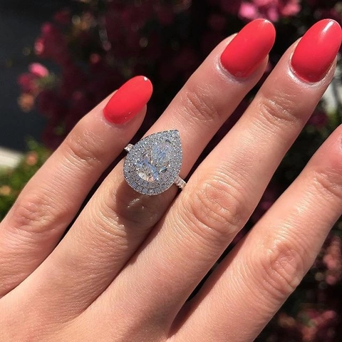 Birnenschliff Wassertropfen Zirkonia Ring Doppelter Halo Pave Band Kupfer Elegant Mode Hochzeit Verlobung Schmuck
