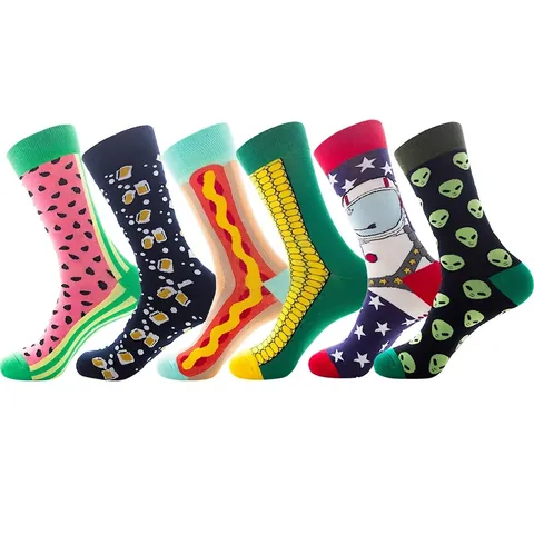 Lustige Neuheit Crew Socken Baumwollmischung Atmungsaktiv Bunte Lebensmittel Frucht Weltraum Muster Mittelhohe Socken Für Herren Damen