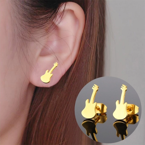 Orecchini A Lobo Chitarra In Acciaio Inossidabile Design Silhouette Strumento Musicale Gioielli Lucidati Minimalisti Per Donne Uomini