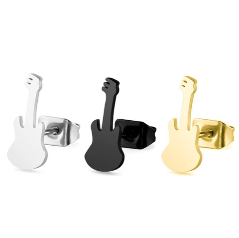 Guitar Stud Earrings Stainless Steel Music Instrument Silhouette Minimalist Punk Rock Fashion Jewelry For Women Men