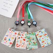 Creative Floral Student ID Card Holder With Retractable Lanyard Double-Sided Printed ABS Plastic Bus Card Protector Case