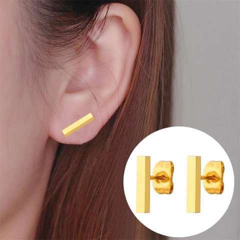 Minimalist Square Bar Stud Earrings Stainless Steel Geometric Vertical Bar Jewelry For Women Daily Wear Classic Style
