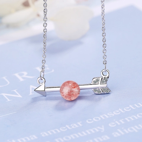 Collar Con Colgante De Corazón De Flecha De Cupido Cobre Cuarzo Fresa Piedra De Luna Circón Joyería Mujer