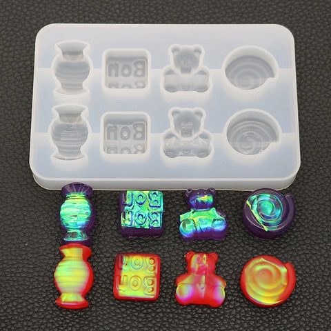 Spiegel Matt Silikonform Mehrere Formen Bär Süßigkeiten Quadrat Spirale Für Harzguss Schokolade Backen DIY Handwerk Transparent