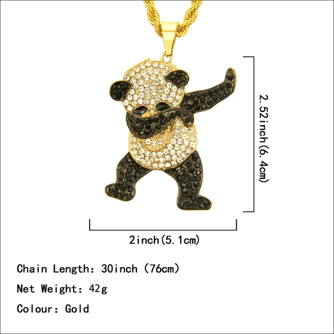 Hip Hop Dabbing Panda Anhänger Halskette Für Herren Iced Out Strass Legierung Tier Charm Halskette Streetwear Bling Schmuck Geschenk