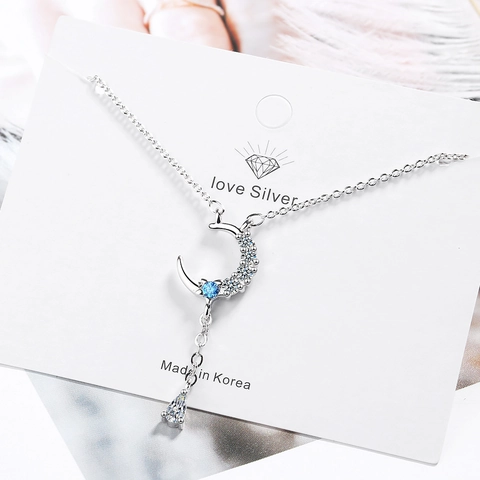 Ster Maan Waterdruppel Hanger Ketting Koper Zirkonia Elegante Minimalistische Sieraden Voor Dames