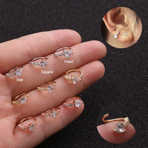 Anello Al Naso In Zirconia Cubica Cuore Stella Quadrato Gioielli Per Piercing In Rame Per Donna Borchie Per Cartilagine