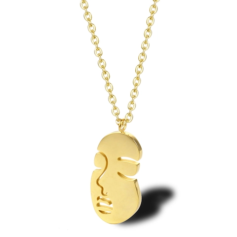 Collar Con Colgante De Cara Abstracta De Acero Inoxidable Chapado En Oro De 18 Quilates Minimalista Line Art Cadena De Clavícula Artística Para Mujeres