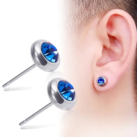 Classic Round Stud Earrings 304 Stainless Steel With Colorful Rhinestone Hypoallergenic Minimalist For Men Women