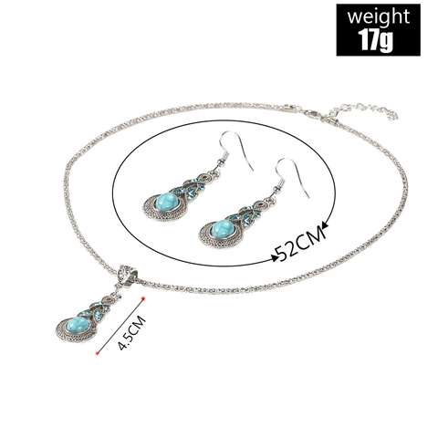 Style Occidental Vintage Alliage Strass Ensemble de Bijoux Bohémien Turquoise Pendentif Calebasse Collier Boucles d'Oreilles