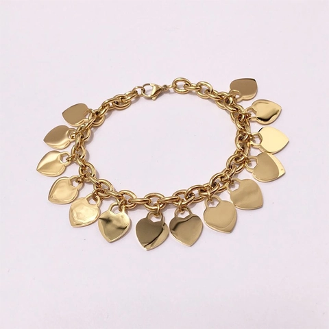 Heart Charm Bracelet Multi Heart Dangle Polished Stainless Steel Thick Chain Fashion Jewelry For Women