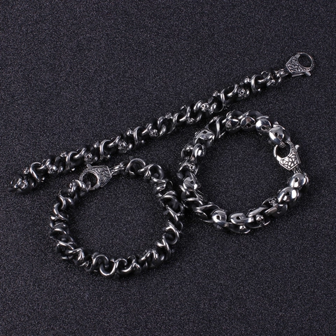 Pulsera De Acero Inoxidable Para Hombre Punk Calavera Cadena De Eslabones Pesados Biker Gótico Rock Joyería