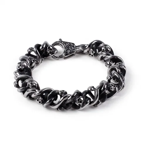 Pulsera De Acero Inoxidable Para Hombre Punk Calavera Cadena De Eslabones Pesados Biker Gótico Rock Joyería
