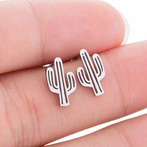 Cactus Stud Earrings Minimalist Stainless Steel Plant Shaped Fashion Jewelry Accessories For Women Tiny Cute Gift