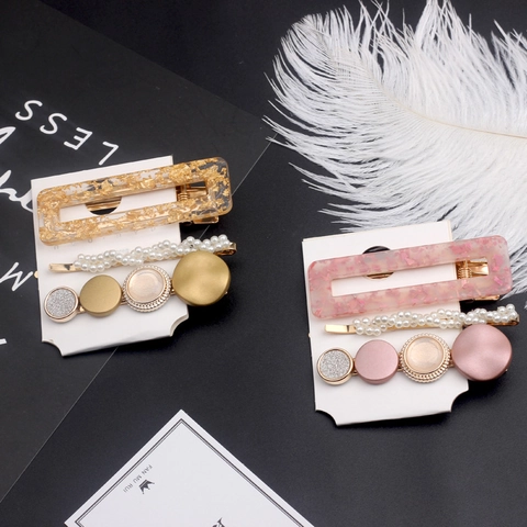 Alloy Faux Artificial Pearl Resin Geometric Hair Clips Women Girls Korean Style Elegant Vintage Side Hairpins Hair Accessories