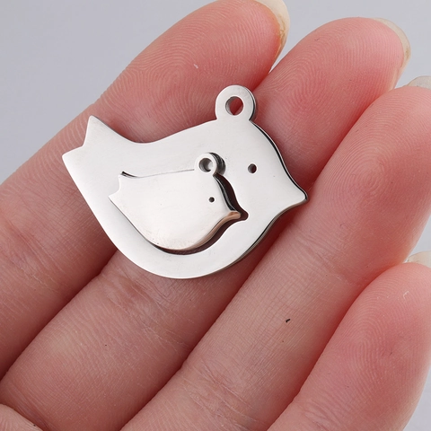 Dijes De Pájaro 304 Acero Inoxidable Colgantes Madre Hijo Pájaro Pulido Espejo DIY Accesorios De Joyería Para Collares