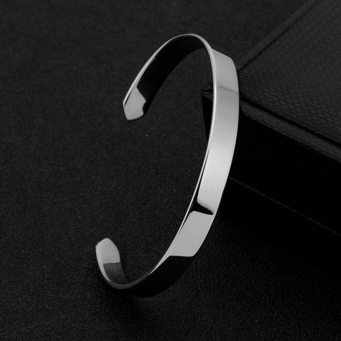 Minimalist C-Shaped Open Bangle Bracelet Titanium Steel Polished Metal Jewelry Unisex Simple Fashion Accessory