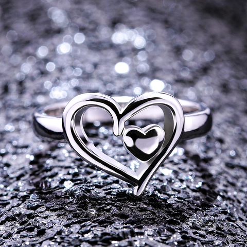 Double Heart Ring For Women Copper Romantic Hollow Interlocking Heart Shape Polished Fashion Jewelry Gift