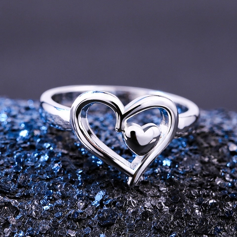 Double Heart Ring For Women Copper Romantic Hollow Interlocking Heart Shape Polished Fashion Jewelry Gift