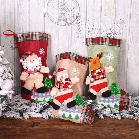 Calza Di Natale Sacco Regalo Sacco Di Iuta Plaid 3D Babbo Natale Pupazzo Di Neve Renna Orso Decorazione Appesa