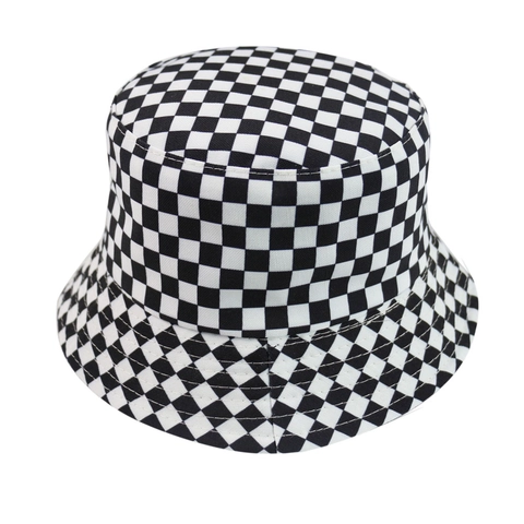 Bucket Hat Reversible Pure Cotton Checkerboard Grid Pattern Double Sided Sun Protection Casual Streetwear Unisex Accessory