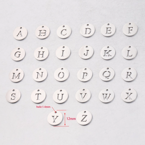 Round Hollow Alphabet Initial Pendants Stainless Steel Mirror Polished Charms For DIY Necklace Bracelet Jewelry Making