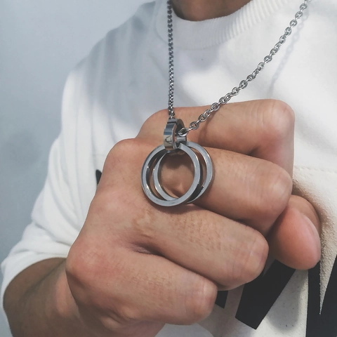 Collar Colgante De Anillos Entrelazados Acero De Titanio Hip Hop Retro Geométrico Cadena Suéter Para Hombres Mujeres